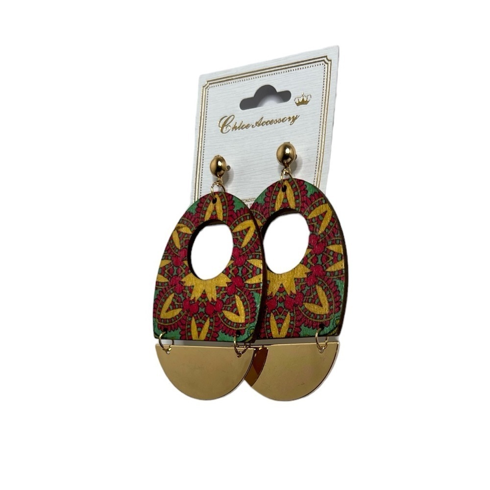 Chloe Accessory Women’s Wooden Boho Lightweight Dangle Earrings - Picture 3 of 5